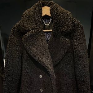 J Crew Black Double-breasted Teddy Sherpa Topcoat XXS